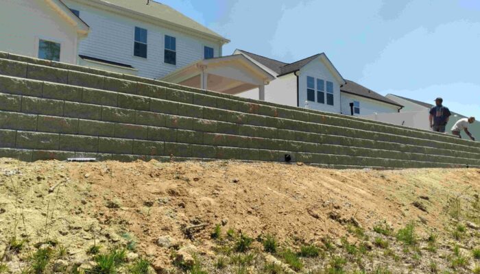 Hoke County Retaining Wall Installed by Cardinal Landscaping. The "Progress Picture"
